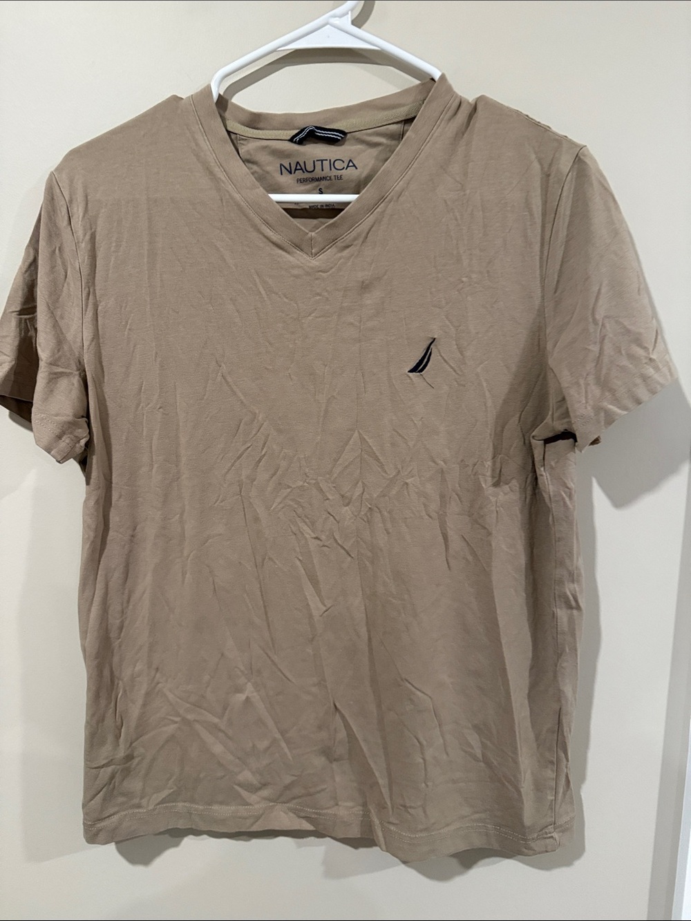 Nautica V-Neck Sail Logo T-Shirt in Taupe
